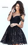 Black Ruched Sherri Hill 50503 Beaded Lace A-Line Homecoming Dress 2016