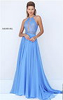 2017 Beaded Sherri Hill 50454 Periwinkle Halter Open Back Evening Dress Long