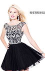 2014 High Neck Sherri Hill 2814 Beaded Pleated V-Back Tulle Homecoming Dress