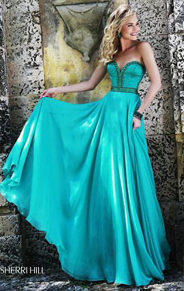 Sherri Hill 32071 Beading Emerald Sweetheart-Neck Long Bodice Prom Dress 2015 [Sherri Hill 32071 Emerald] - $176.00