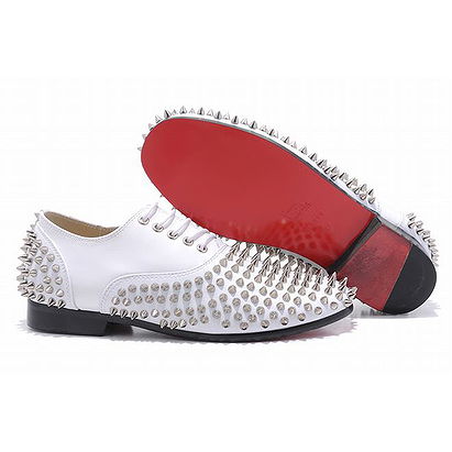 Red Bottom Christian Louboutin Rollerboy Spikes Leather Mens Flat Shoes White