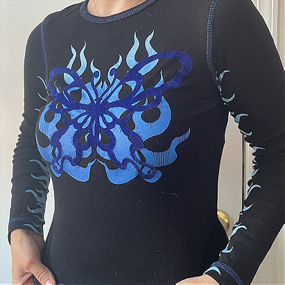 limited too black butterfly y2k long sleeve rave shirt
