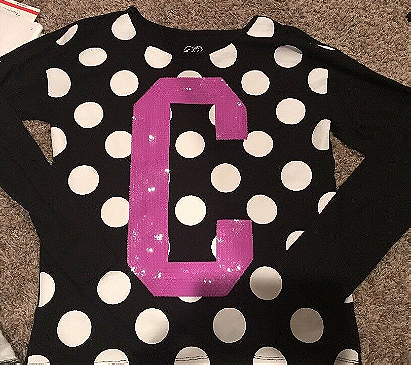 Justice Shirt Polka Dot Letter C Purle Sequins Girl Sz 12/14