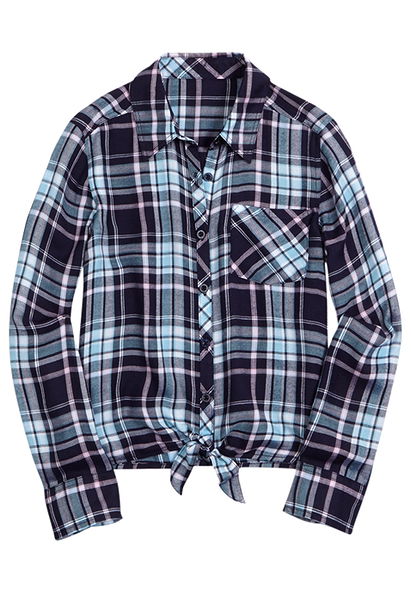 Tie Front Plaid Button Up Shirt