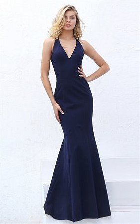 Sherri Hill Prom 50644 V-Neck Navy Beaded Cutout Fitted Long Dress 2017