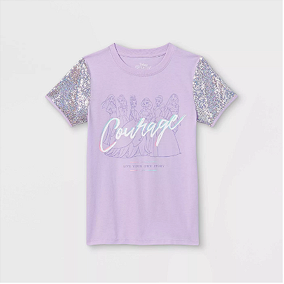 Girls' Disney Princess Courage Sequin Short Sleeve T-Shirt - Purple