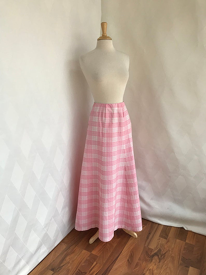 Vintage 1970s Pink Plaid A Line Maxi Skirt Size 9/10