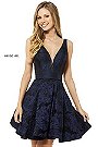 Brocade Fabric Black/Navy 52177 A-Line Homecoming Gowns 2018 Sherri Hill [Sherri Hill 52177 Black/Navy] - $240.00