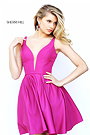 Plunging V Neck 2017 Sherri Hill S50722 A-Line Fuchsia Short Satin Homecoming Gown