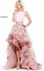 2-Piece Long Sherri Hill 51098 Blush Floral Print 2017 Hi-Low Ruffled Dress