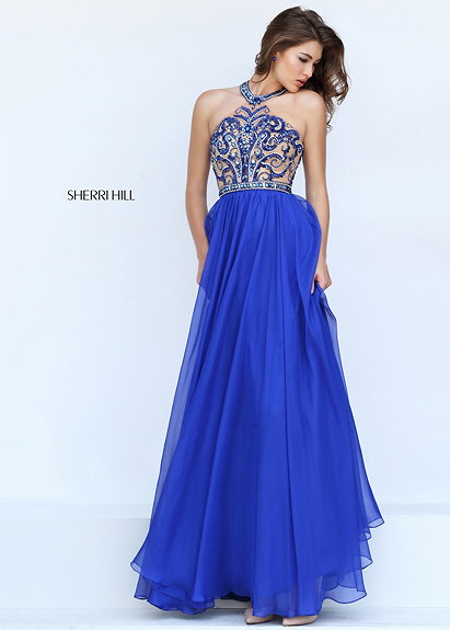 Royal High Neck Illusion Prom Dress with Beading
