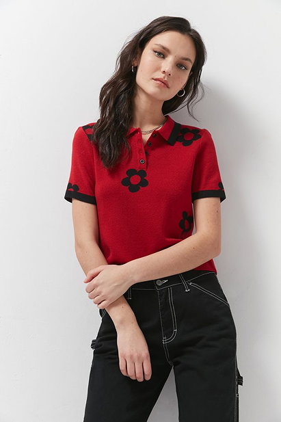 Lazy Oaf ‘70s Flower Polo Top | Urban Outfitters