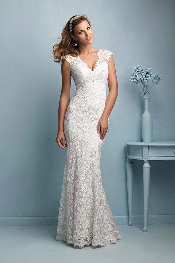 Elegant V Neck Cap Sleeve Layered Sheath Modest Wedding Dresses Lace