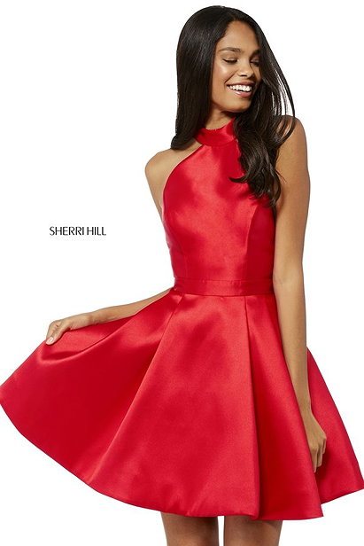 Sherri Hill Red A-Line 2018 Mikado Homecoming Dresses Style 52181 [Sherri Hill 52181 Red] - $180.00