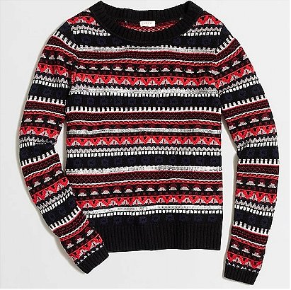 J. Crew Sequined Fair Isle Sweater Red Wool Blend