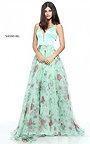 Sheer Layers Sherri Hill 51211 Cutout Floral Green Print A-Line Dress Prom 2017