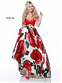 Sherri Hill 51815 Cap Sleeve 2018 Satin Red Rose Printed Long A Line Prom Dresses