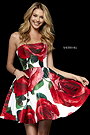 Ivory/Red 52267 Strapless Sherri Hill Short Floral Printed Prom Dresses 2018 [Sherri Hill Ivory/Red 52267] - $300.00