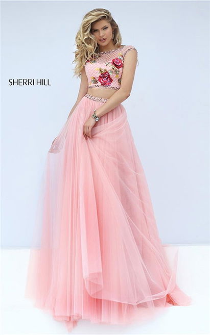 2017 Floral Sherri Hill 32367 Blush/Multi Beaded Two Piece Prom Dress