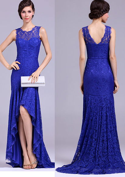 BCBG Royal Hi-Lo Round Neck Lace party Dress Sleeveless 2014