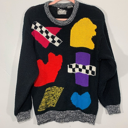 Vintage | 80’s Multi-Colored Black Knitted Sweater
