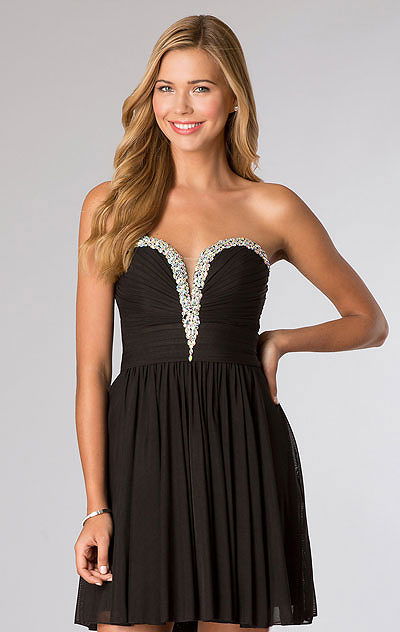 2015 Jeweled Strapless JVN by Jovani 21060 Ruched Black Short Homecoming Dresses