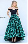 2017 Floral Printed Sweetheart Neckline Sherri Hill 50714 Black/Emerald Off The Shoulder Straps Long Evening Dresses