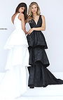 Sherri Hill 50775 Black Plunging V Neckline Open Back Layered Long Satin Prom Dresses 2017 Sleeveless