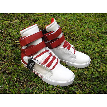 Supra Sneaker High Top Leather - White/Red Men Size