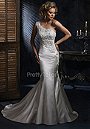 One Shoulder Mermaid Satin Sleeveless Natural Waist Wedding Dress at prettytailor.com