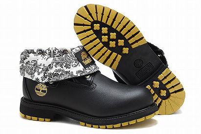 Roll Top Timberland Boots Black White Gold