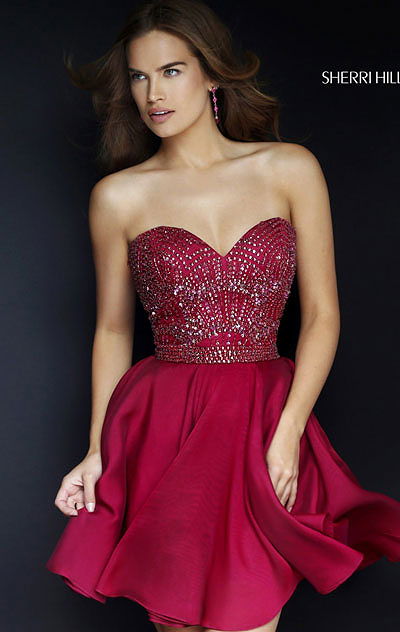 Strapless Bodice Ruby 2015 Beaded Sherri Hill 1978 Short Layered Cocktail Dresses