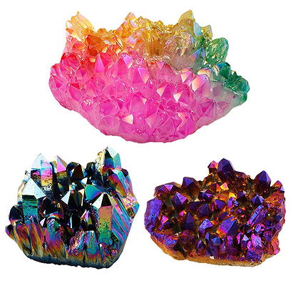 SUNYIK Yellow & Rose Titanium Coated Crystal Cluster Deocor Quartz Drusy Geode Gemstone Specimen(S)