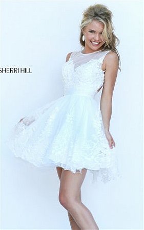 White Appliques Open Back 2016 Homecoming Dress By Sherri Hill 50311