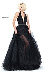 Sexy Plunged Halter Sherri Hill 51102 Black Crystals Backless Prom Gown 2017