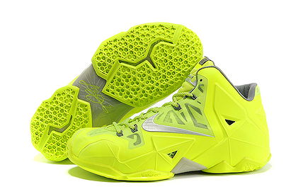 NBA LeBron James 11 Nike Men Size Shoes IN Volt Pure Platinum Electric Green Wolf Grey