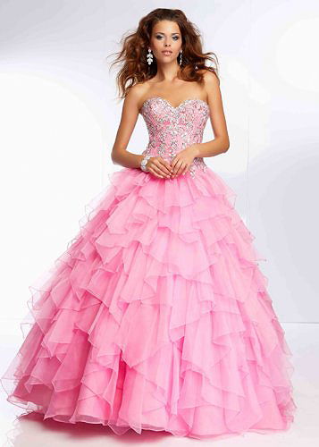 Beaded Corset Back Layered Ruffle Prom Dress