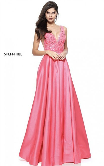 Lovely Coral Beads Plunged Neck Long 2017 Prom Dress By Sherri Hill 50964