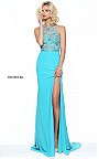 Turquoise/Multi Sherri Hill 50959 Beaded Halter Long Slit Party Dress 2017