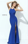 Fitted Sherri Hill 50647 Jeweled Open Back Slit 2017 Royal Long Evening Dress