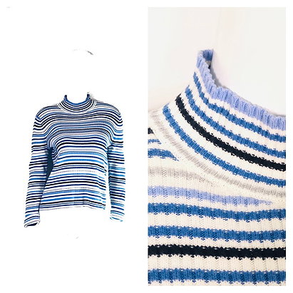 Vintage 90s blue white striped turtleneck sweater