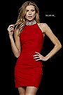 2018 Beaded Neckline 52172 Red Short Crepe Cocktail Dresses Sherri Hill