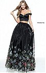 2-Piece Sherri Hill 51053 Floral Off Shoulder Black Print Prom Dress 2017
