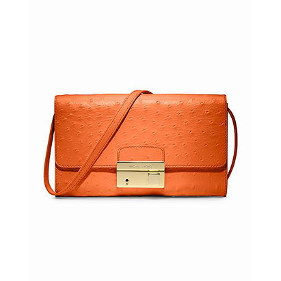 Orange Michael Kors Gia Ostrich Embossed Clutch