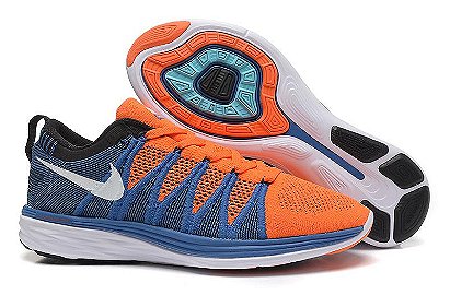 Nike Nike Flyknit Lunar 2 Mens Orange Blue Running Shoes Store