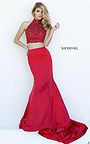 Red Sherri Hill 32300 Stone High Neck Prince 2 Piece Evening Gown