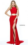 2017 Lovely Red 50784 Fitted Long Slit Two-Piece Evening Dress By Sherri Hill