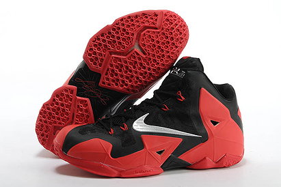 Mens Nike Lebron 11 Sneakers Black/Red with Metallic Silver Colorway Cheap Sale