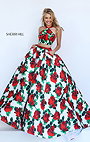 Ivory/Red Halter Neck 2 Piece 2016 Long Floral Printed Ball Gowns Sherri Hill 50115