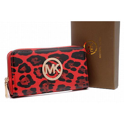 Michael Kors Wallet Leopard Grain Red